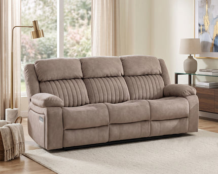 Morgan 3 Seater Fabric Electric Recliner Sofa – Taupe