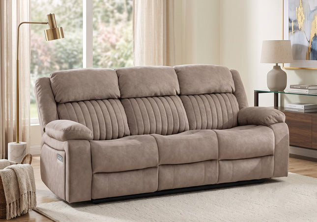 Morgan 3 Seater Fabric Electric Recliner Sofa – Taupe