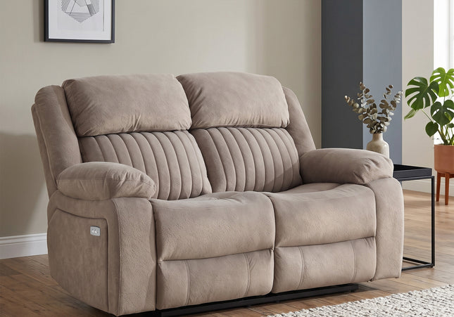 Morgan 2 Seater Fabric Electric Recliner Sofa – Taupe
