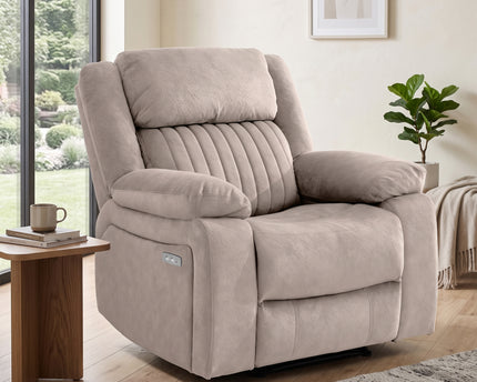 Morgan Fabric Electric Recliner Armchair – Taupe