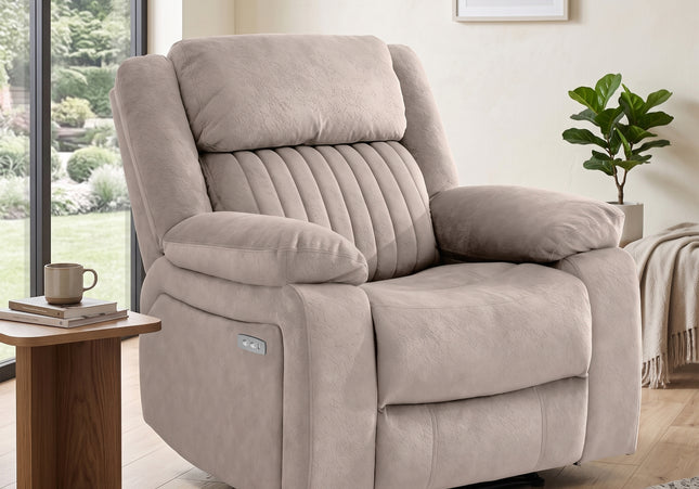Morgan Fabric Electric Recliner Armchair – Taupe