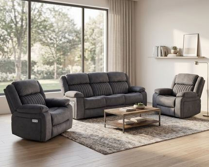 Morgan 3 Seater + Armchair + Armchair Electric Recliner Sofa Set – Slate Grey