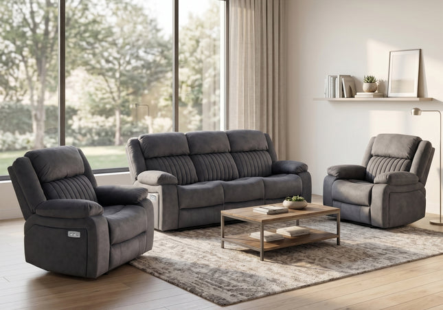 Morgan 3 Seater + Armchair + Armchair Electric Recliner Sofa Set – Slate Grey