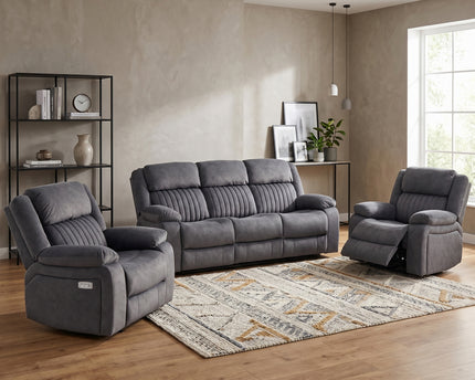 Morgan 3 Seater + Armchair + Armchair Electric Recliner Sofa Set – Slate Grey