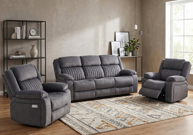 Morgan 3 Seater + Armchair + Armchair Electric Recliner Sofa Set – Slate Grey