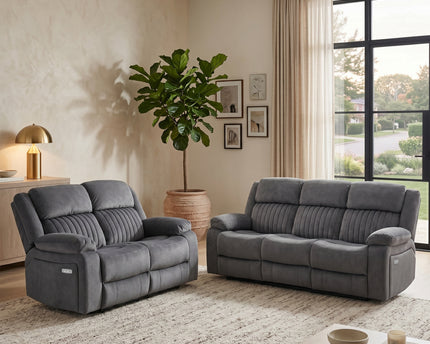 Morgan 3 Seater + 2 Seater Electric Recliner Sofa Set – Slate Grey