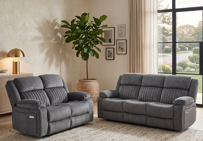 Morgan 3 Seater + 2 Seater Electric Recliner Sofa Set – Slate Grey
