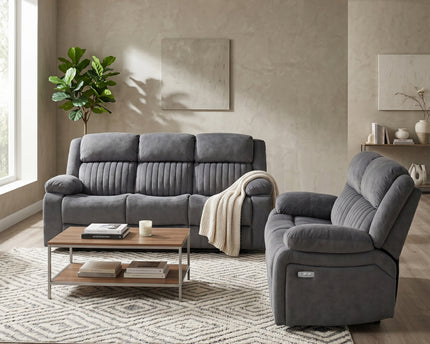 Morgan 3 Seater + 2 Seater Electric Recliner Sofa Set – Slate Grey