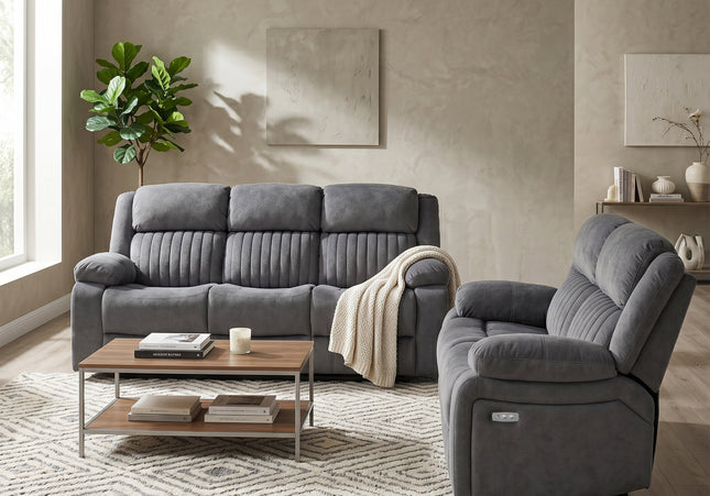 Morgan 3 Seater + 2 Seater Electric Recliner Sofa Set – Slate Grey