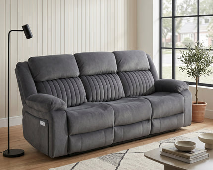Morgan 3 Seater Fabric Electric Recliner Sofa – Slate Grey