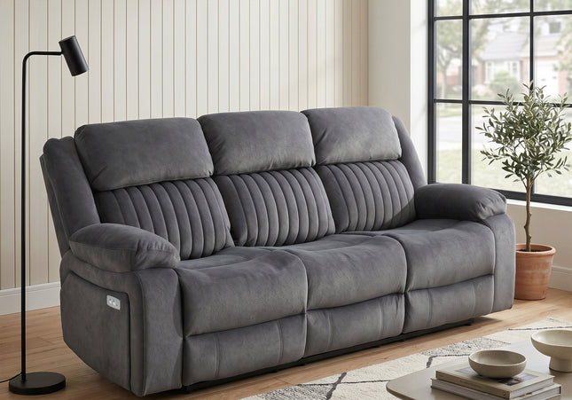 Morgan 3 Seater Fabric Electric Recliner Sofa – Slate Grey