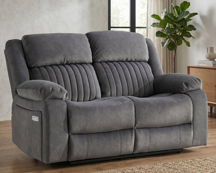 Morgan 2 Seater Fabric Electric Recliner Sofa – Slate Grey