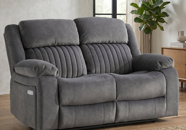 Morgan 2 Seater Fabric Electric Recliner Sofa – Slate Grey