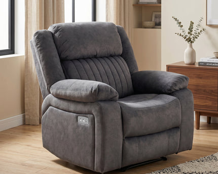 Morgan Fabric Electric Recliner Armchair – Slate Grey