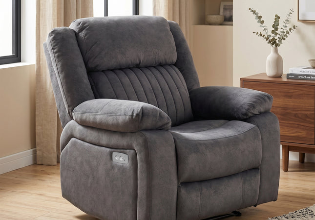 Morgan Fabric Electric Recliner Armchair – Slate Grey