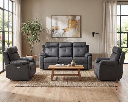 Palermo 3 Seater + Armchair + Armchair Fabric Electric Recliner Sofa Set – Anthracite