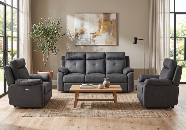 Palermo 3 Seater + Armchair + Armchair Fabric Electric Recliner Sofa Set – Anthracite