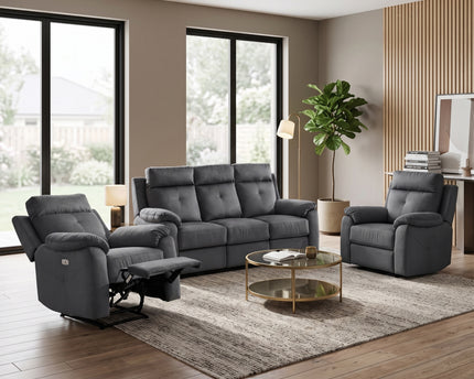 Palermo 3 Seater + Armchair + Armchair Fabric Electric Recliner Sofa Set – Anthracite