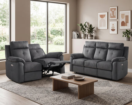 Palermo 3 Seater + 2 Seater Fabric Electric Recliner Sofa Set – Anthracite