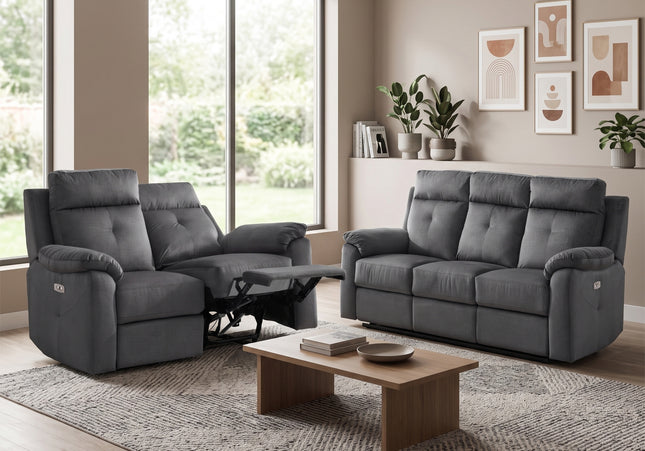 Palermo 3 Seater + 2 Seater Fabric Electric Recliner Sofa Set – Anthracite