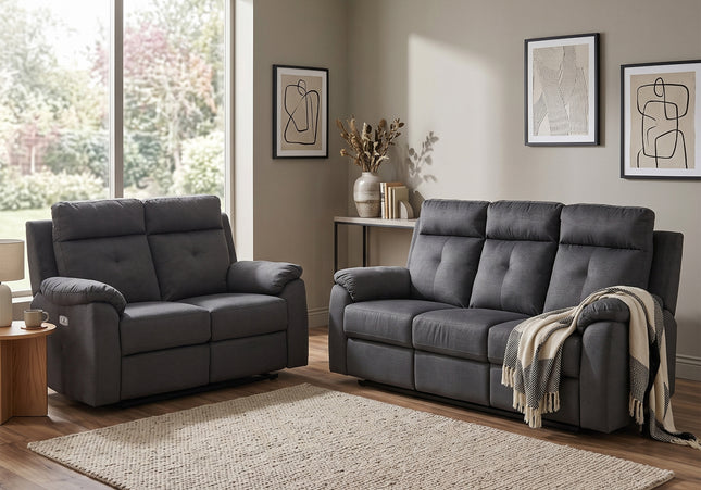 Palermo 3 Seater + 2 Seater Fabric Electric Recliner Sofa Set – Anthracite