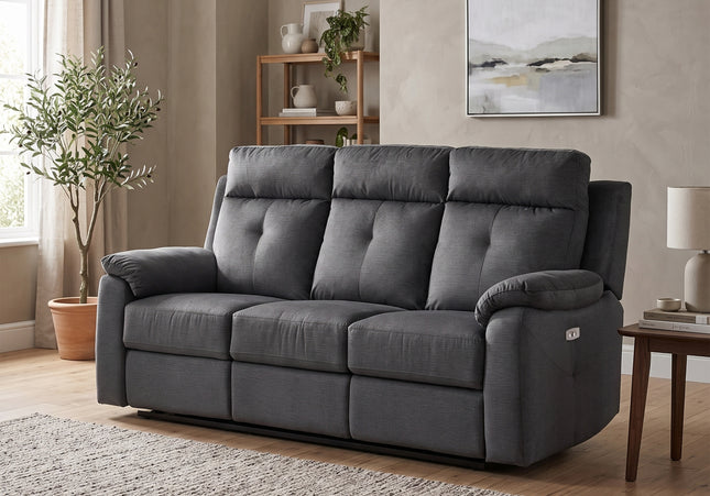 Palermo 3 Seater Fabric Electric Recliner Sofa – Anthracite