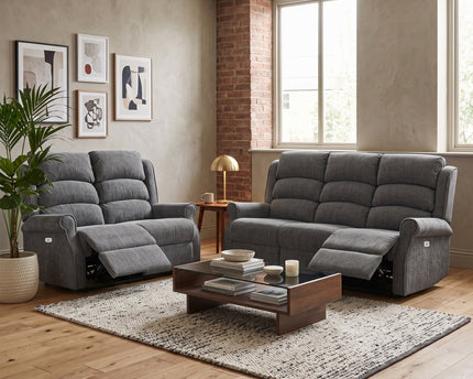 Regency 3 Seater + 2 Seater Fabric Electric Recliner Sofa Set – Anthracite