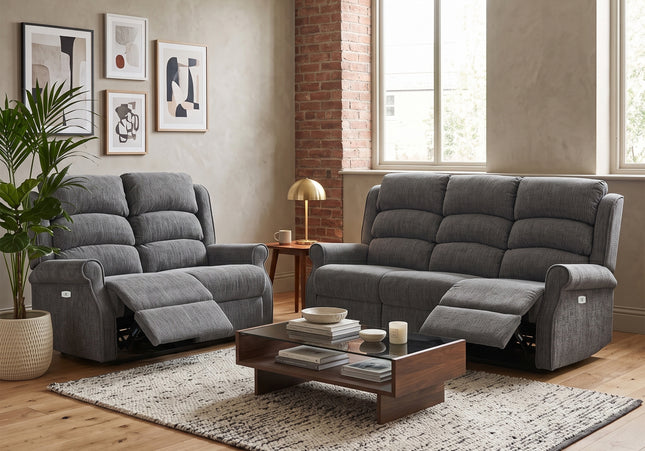 Regency 3 Seater + 2 Seater Fabric Electric Recliner Sofa Set – Anthracite