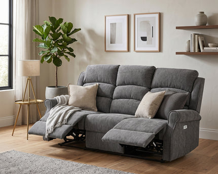 Regency 3 Seater Fabric Electric Recliner Sofa – Anthracite