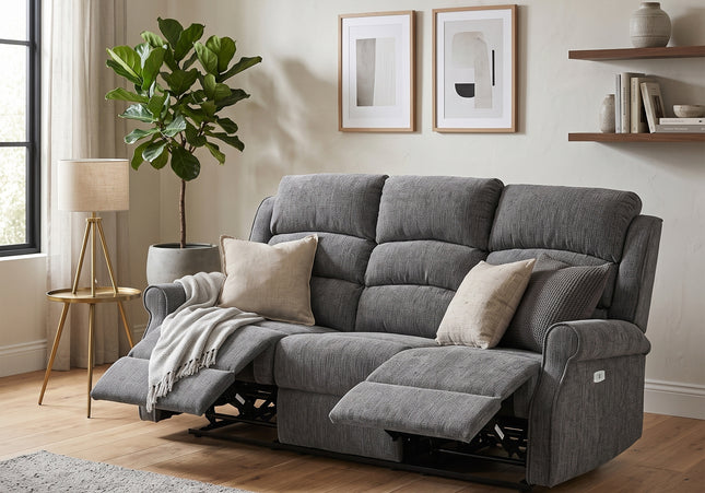 Regency 3 Seater Fabric Electric Recliner Sofa – Anthracite