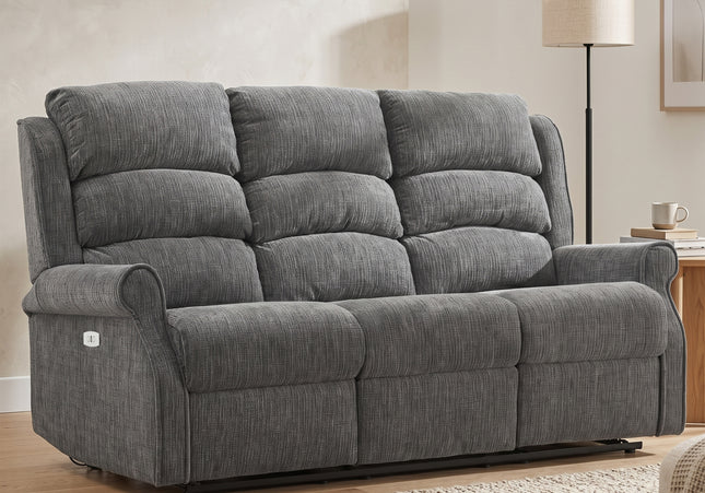 Regency 3 Seater Fabric Electric Recliner Sofa – Anthracite