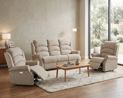 Regency 3 Seater + Armchair + Armchair Fabric Electric Recliner Sofa Set – Rabbit