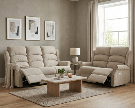 Regency 3 Seater + 2 Seater Fabric Electric Recliner Sofa Set – Rabbit