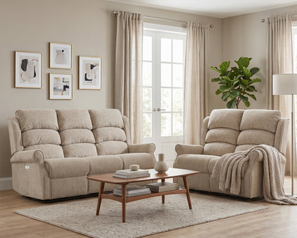 Regency 3 Seater + 2 Seater Fabric Electric Recliner Sofa Set – Rabbit