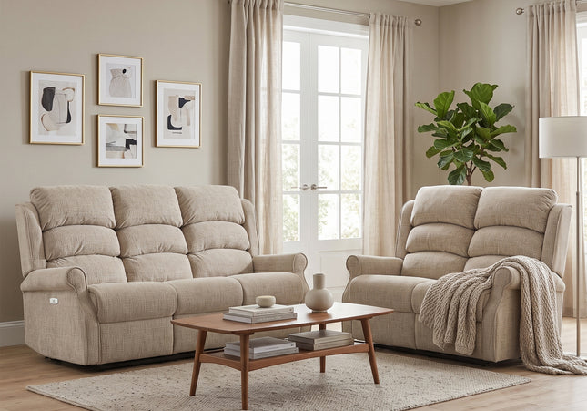 Regency 3 Seater + 2 Seater Fabric Electric Recliner Sofa Set – Rabbit