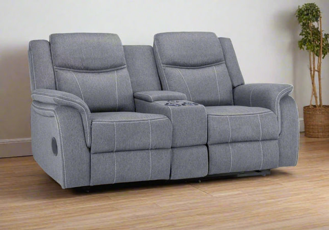 Galaxy Tech Power Recliner 2 Seater Sofa In Grey Fabric