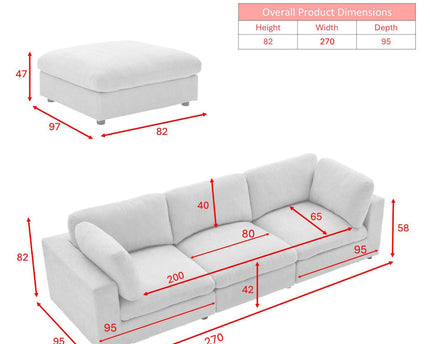 Haven Modular 3 Seater Sofa with Footstool – Biscuit