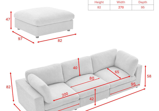 Haven Modular 3 Seater Sofa with Footstool – Biscuit