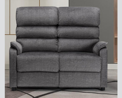 Savoy 2 Seater Power Recliner Set.  A full fabric suite in soft touch grey fabric.  high headrest offers neck support. A USB socket is included in the touch panel 