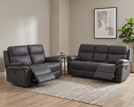 Richmond 3 Seater + 2 Seater Fabric Electric Recliner Sofa Set – Charcoal