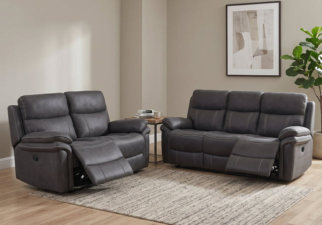 Richmond 3 Seater + 2 Seater Fabric Electric Recliner Sofa Set – Charcoal