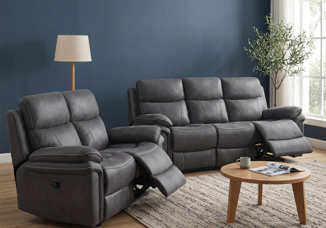 Richmond 3 Seater + 2 Seater Fabric Electric Recliner Sofa Set – Charcoal