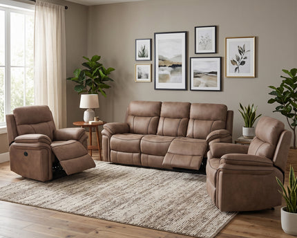 Richmond 3 Seater + Armchair + Armchair Fabric Electric Recliner Sofa Set – Sahara