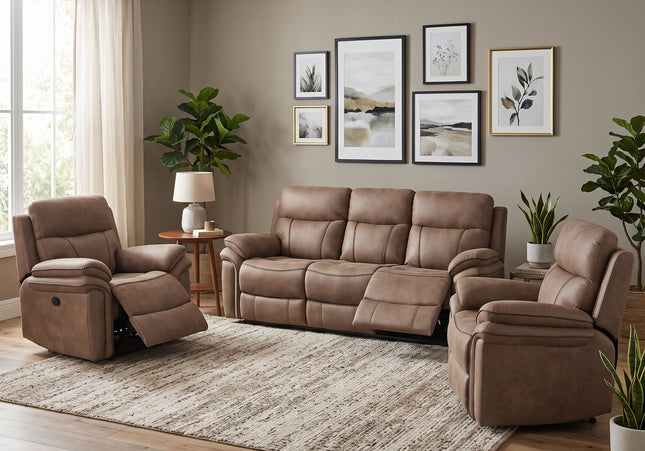 Richmond 3 Seater + Armchair + Armchair Fabric Electric Recliner Sofa Set – Sahara