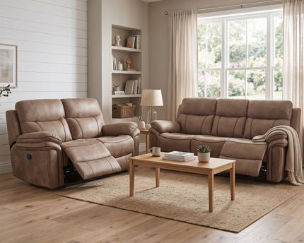 Richmond 3 Seater + 2 Seater Fabric Electric Recliner Sofa Set – Sahara