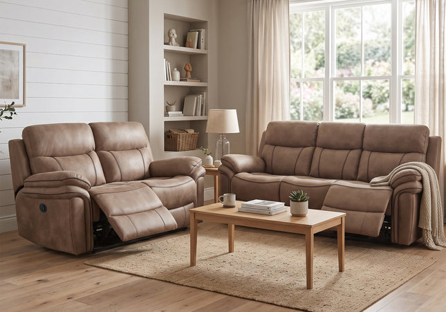 Richmond 3 Seater + 2 Seater Fabric Electric Recliner Sofa Set – Sahara