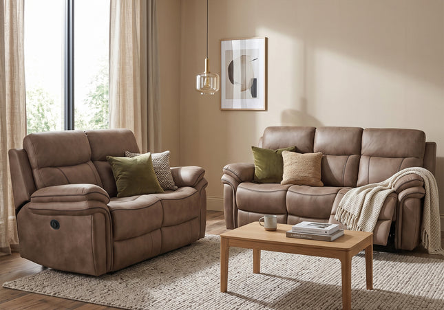 Richmond 3 Seater + 2 Seater Fabric Electric Recliner Sofa Set – Sahara