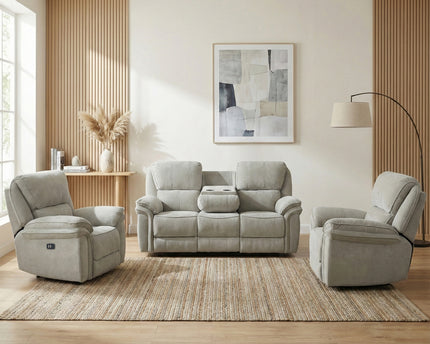 Westbury 3 Seater + Armchair + Armchair Fabric Electric Recliner Sofa Set – Beige