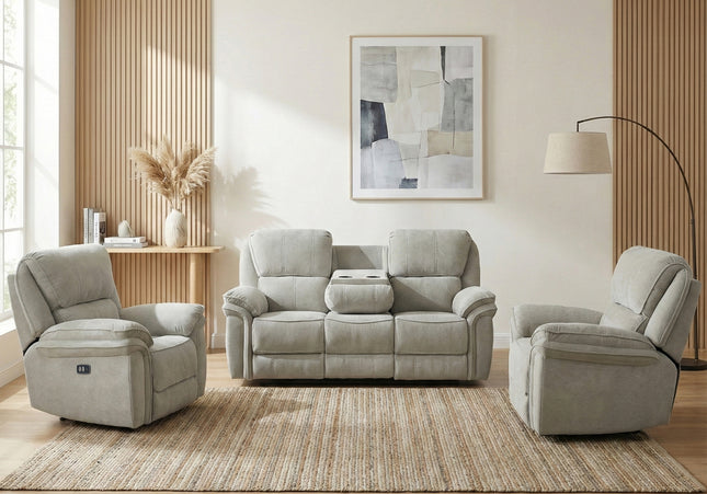Westbury 3 Seater + Armchair + Armchair Fabric Electric Recliner Sofa Set – Beige