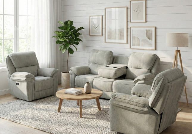 Westbury 3 Seater + Armchair + Armchair Fabric Electric Recliner Sofa Set – Beige